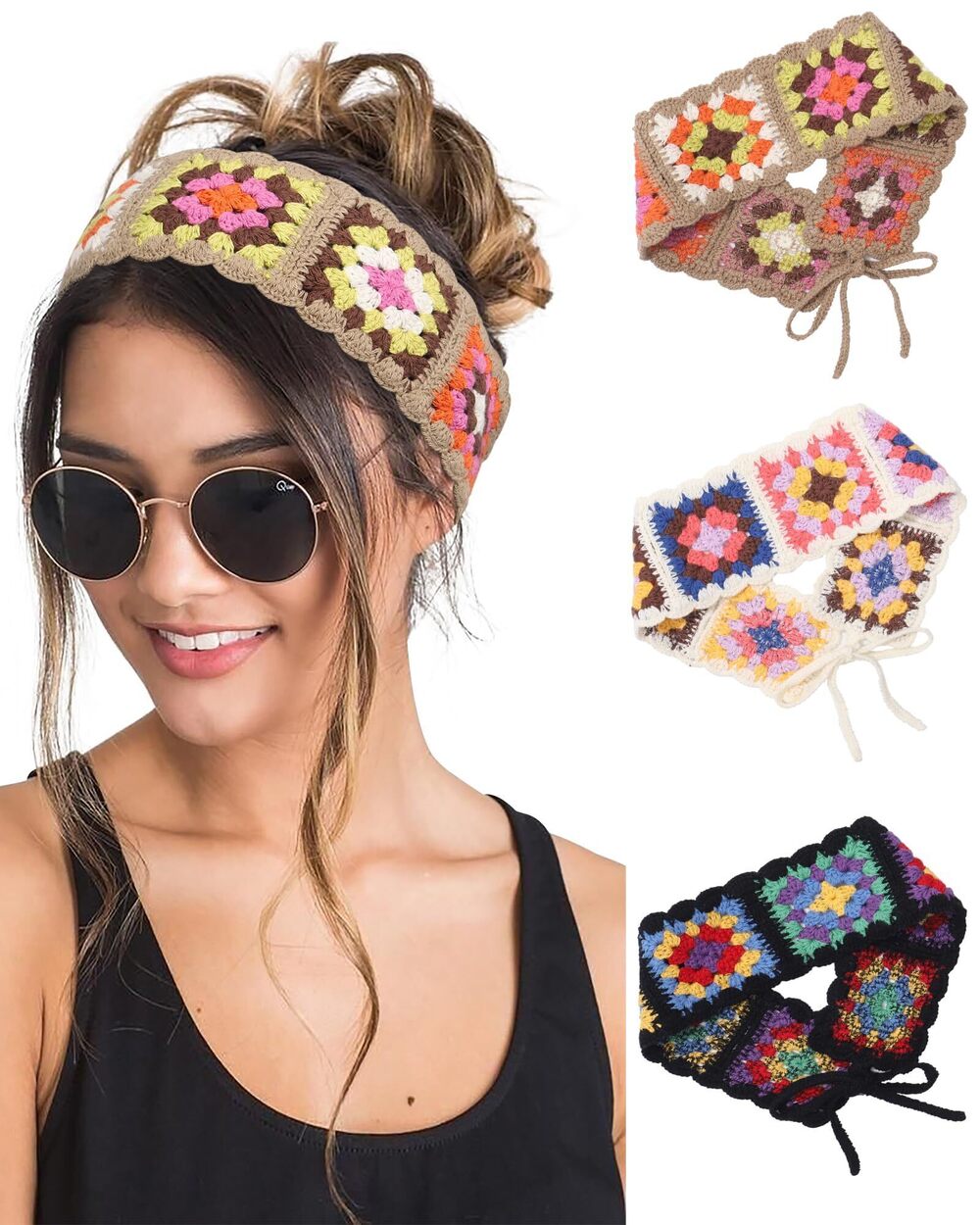 8852 Hippie Hair Bandanas Headbands Boho Headband Knit Hair Bands Floral